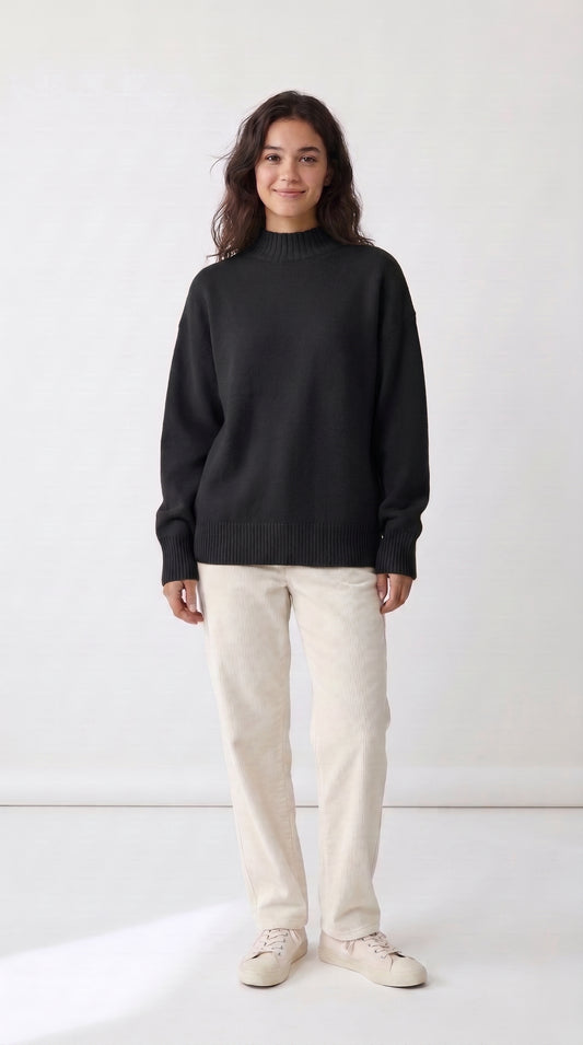 Negro - Jersey Olivia en negro, puesto con cuello alto vuelto