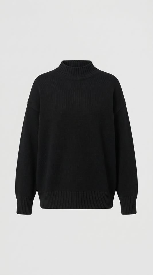 Negro - Jersey Olivia en negro, cuello alto de punto