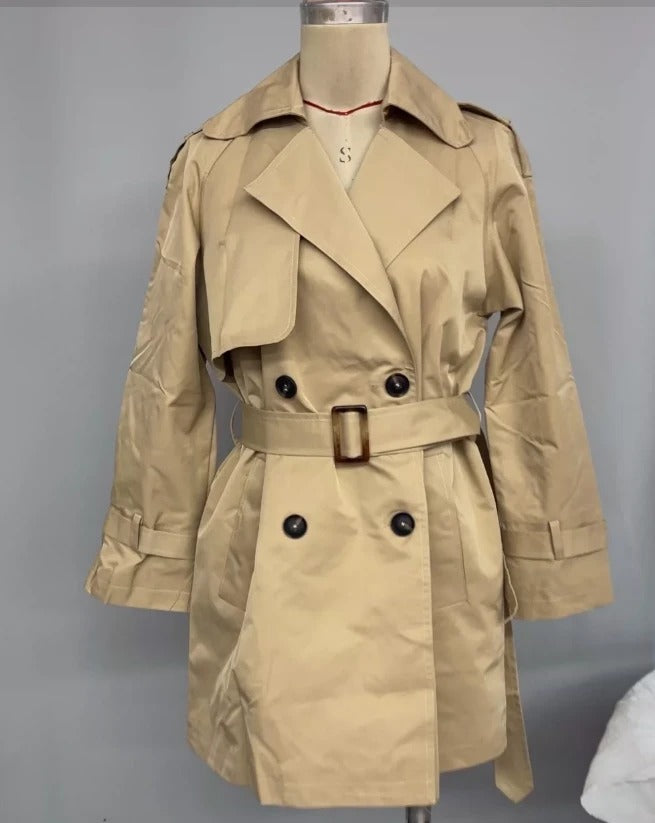 Beige - Trench Bibiana en beige, gabardina con doble botonadura, vista frontal